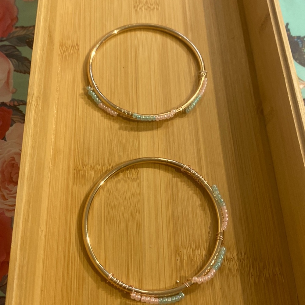 Gold ring 1 Bracelets pair for 2 handmade Wire Wrapping With Glass Seed Beads